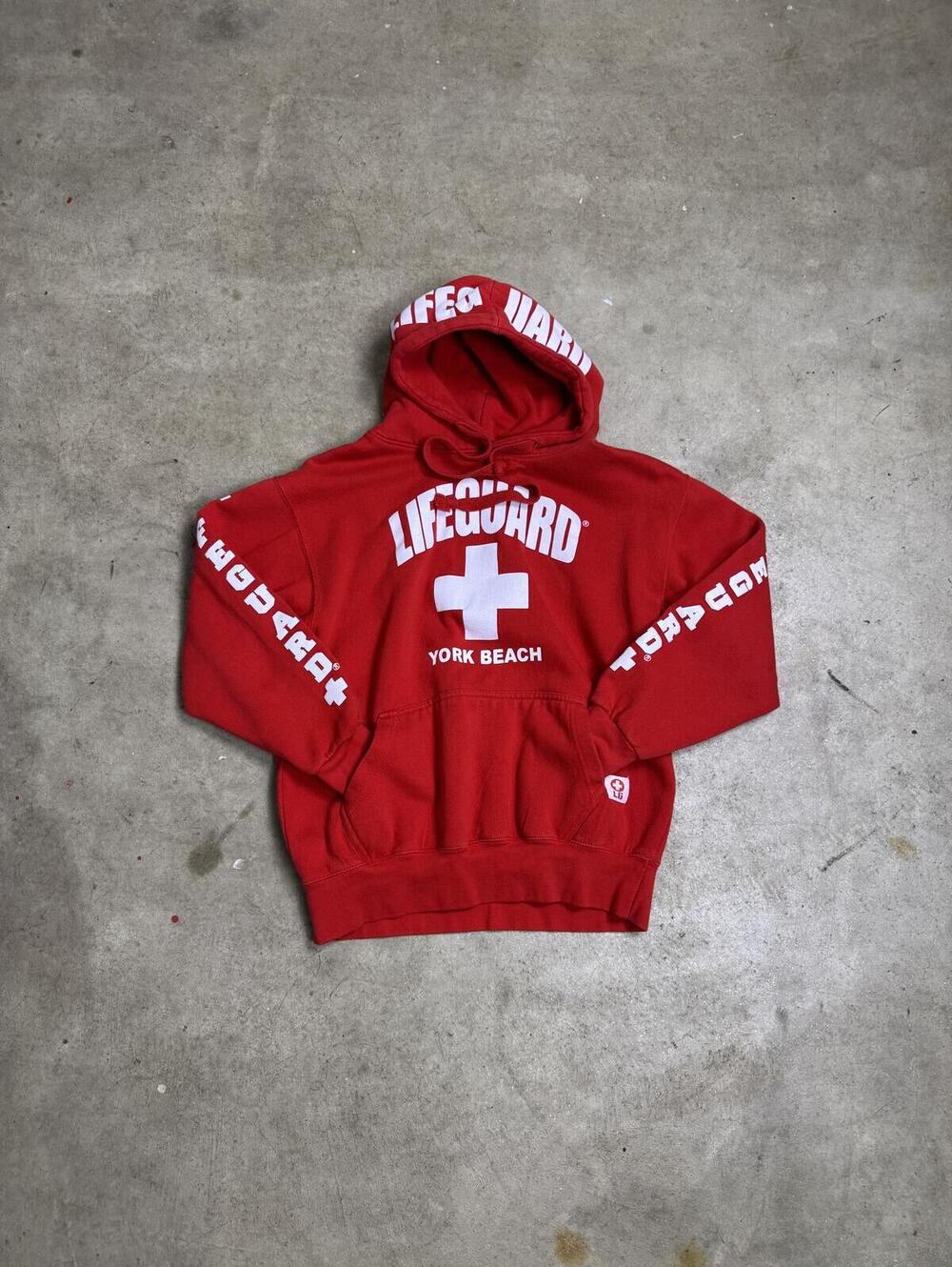 Lifeguard York Beach Red Hoodie Pullover Logo
